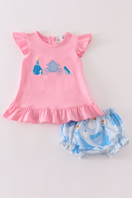 Pink cinderella embroidery baby set