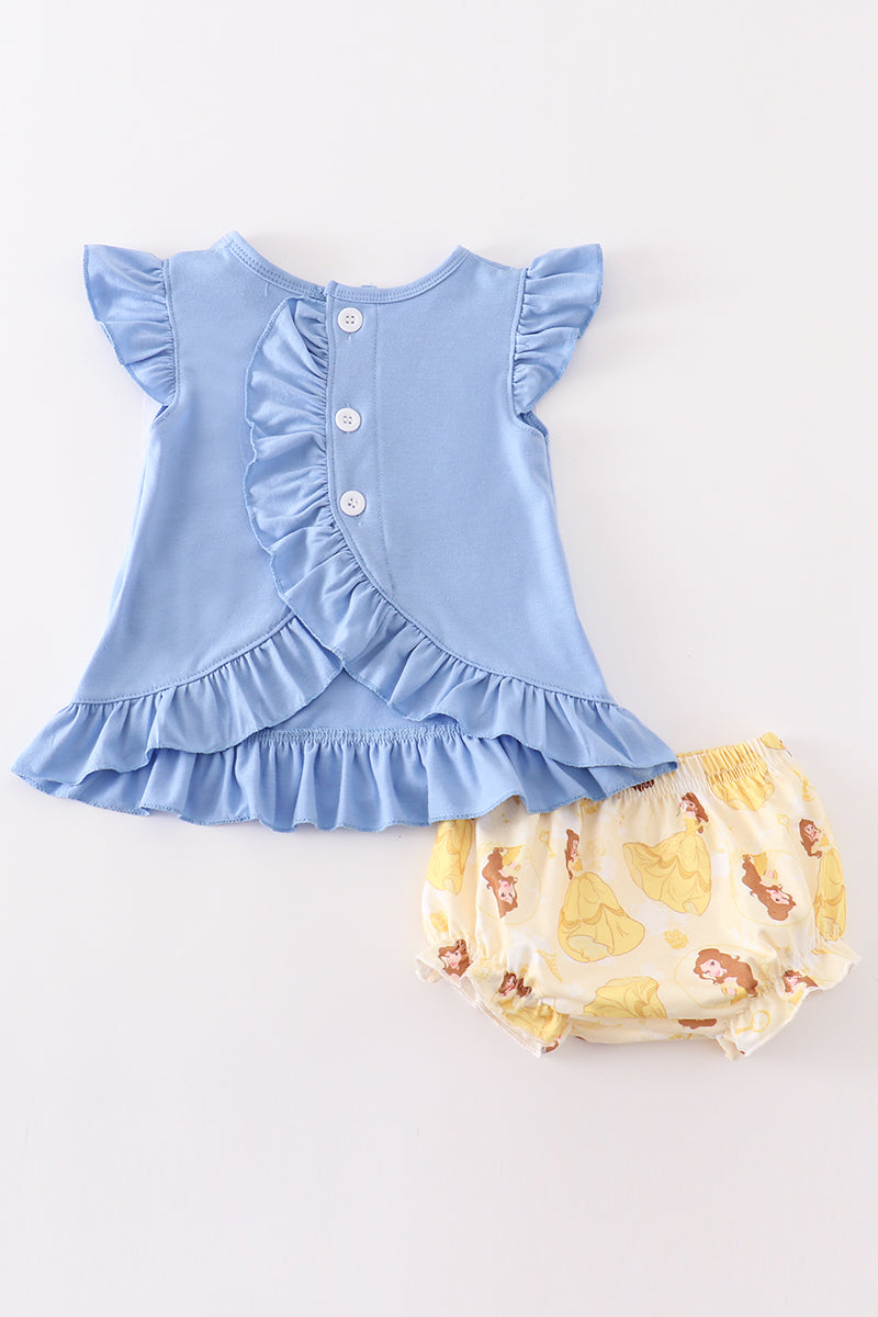 Blue princess embroidery baby set