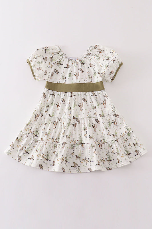 Sage duck tiered dress