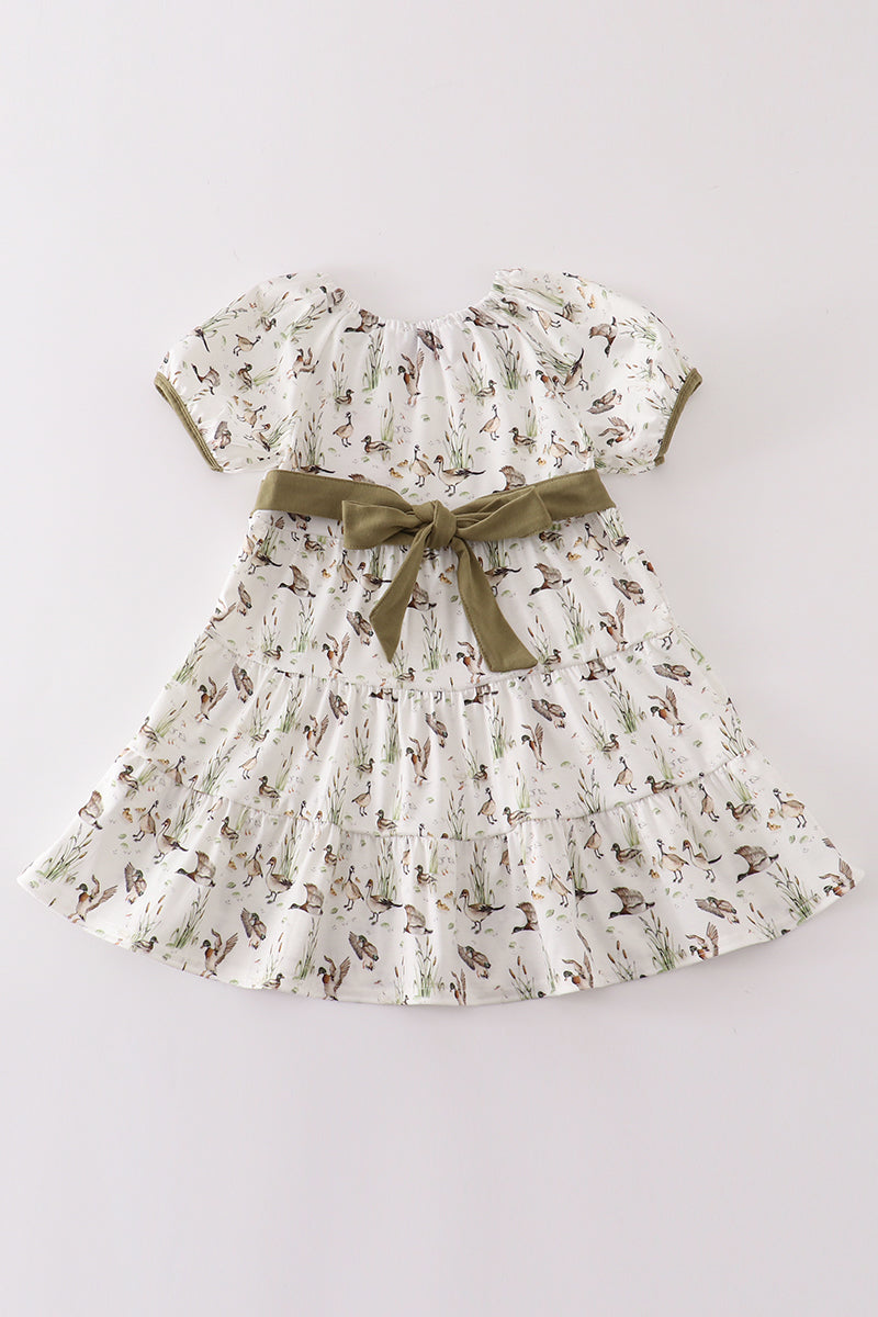 Sage duck tiered dress