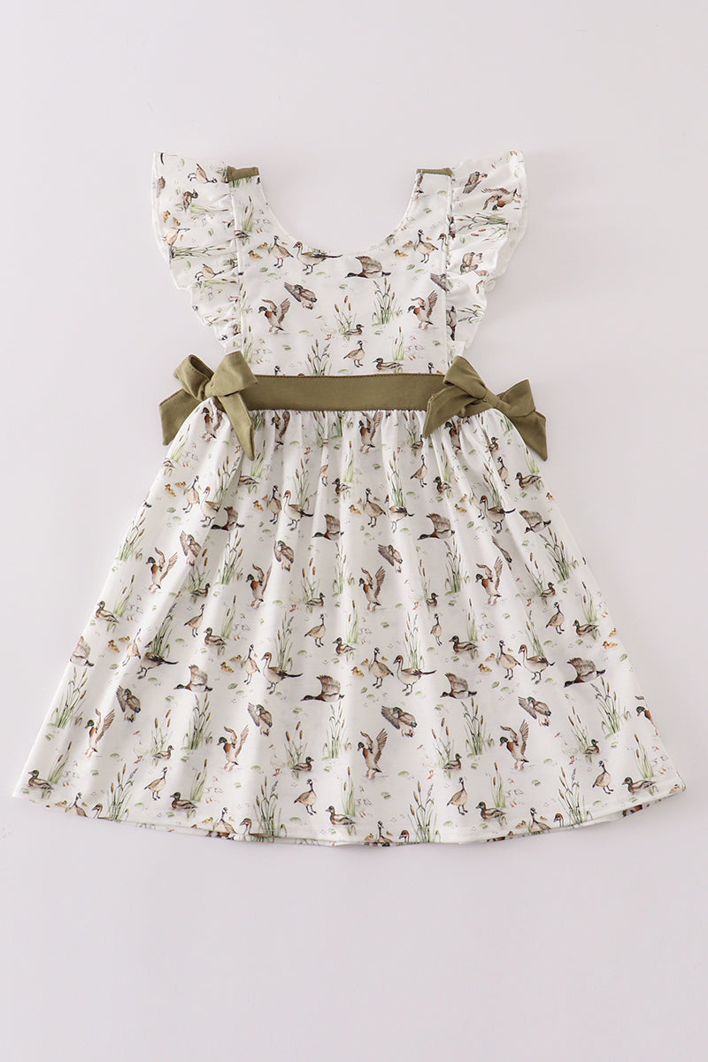 Sage duck ruffle dress