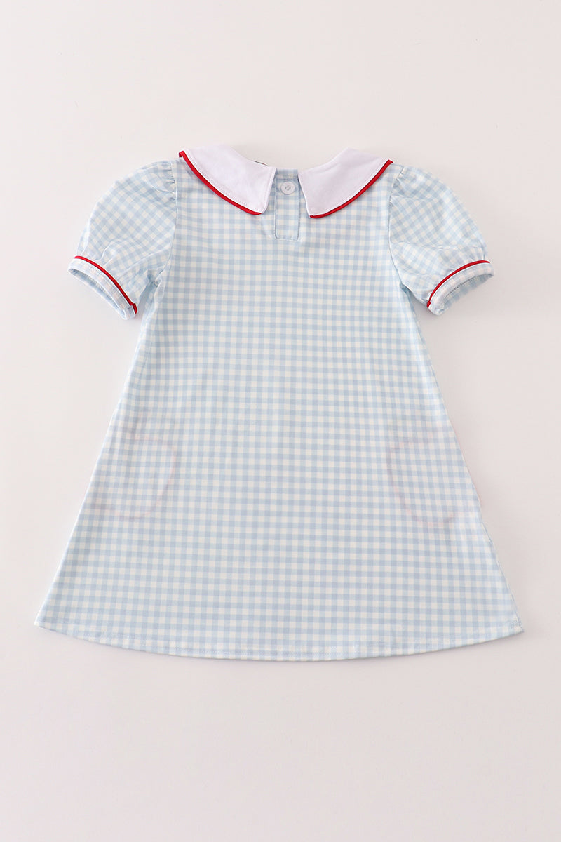 Blue apple applique plaid dress