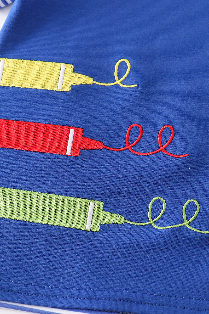 Blue crayon embroidery boy set