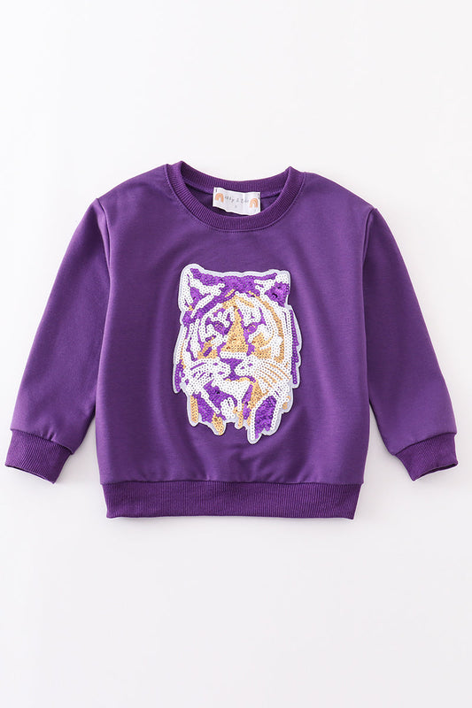 Purple LSU tiger sequin sweatshirt mom & me