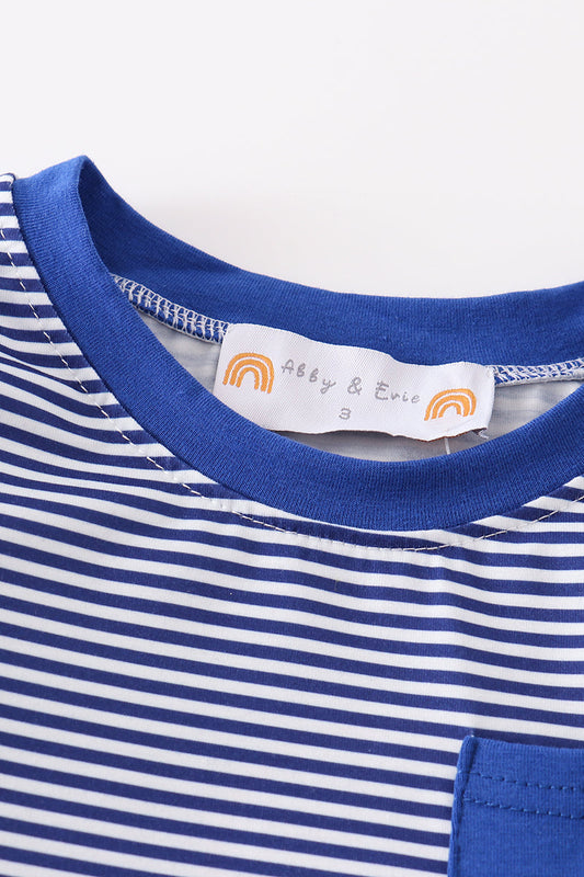 Royal blue stripe football embroidery top