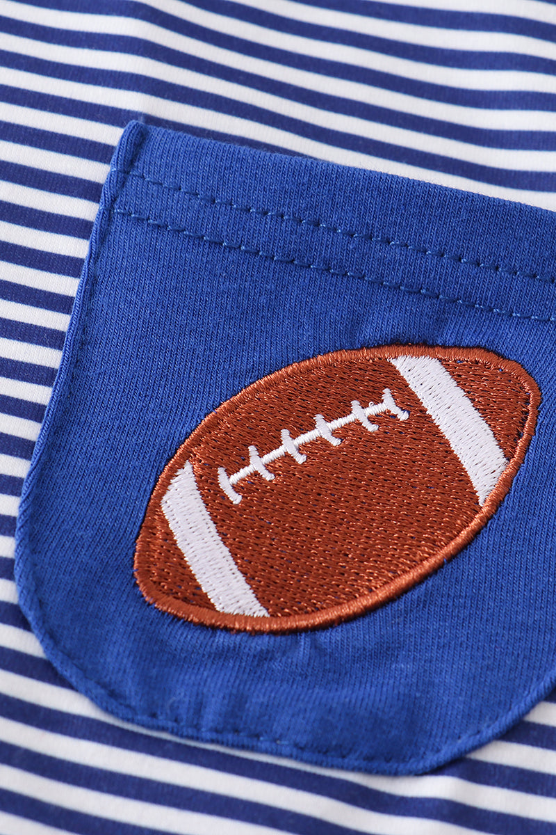 Royal blue stripe football embroidery top