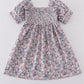Blue floral whisper smocked girl dress