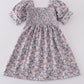 Blue floral whisper smocked girl dress