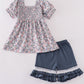 Blue floral whisper smocked girl set