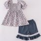 Blue floral whisper smocked girl set