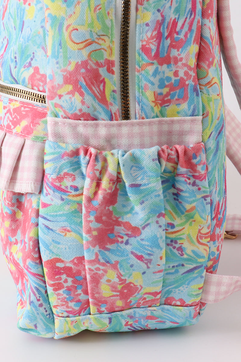 Green floral ruffle backpack