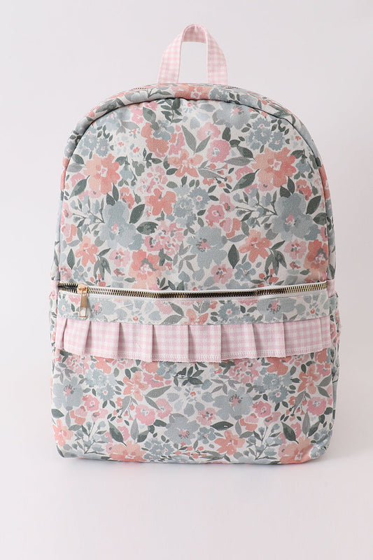 Pink floral ruffle backpack