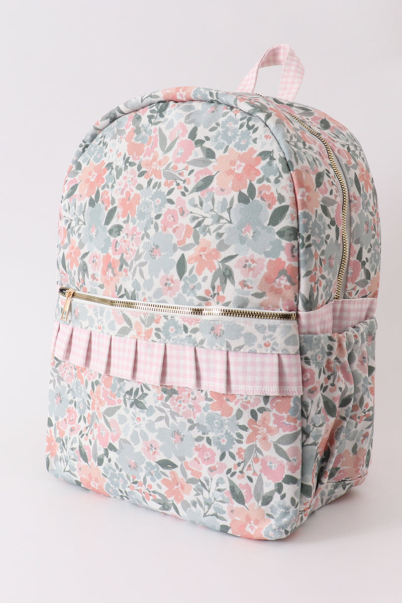 Pink floral ruffle backpack