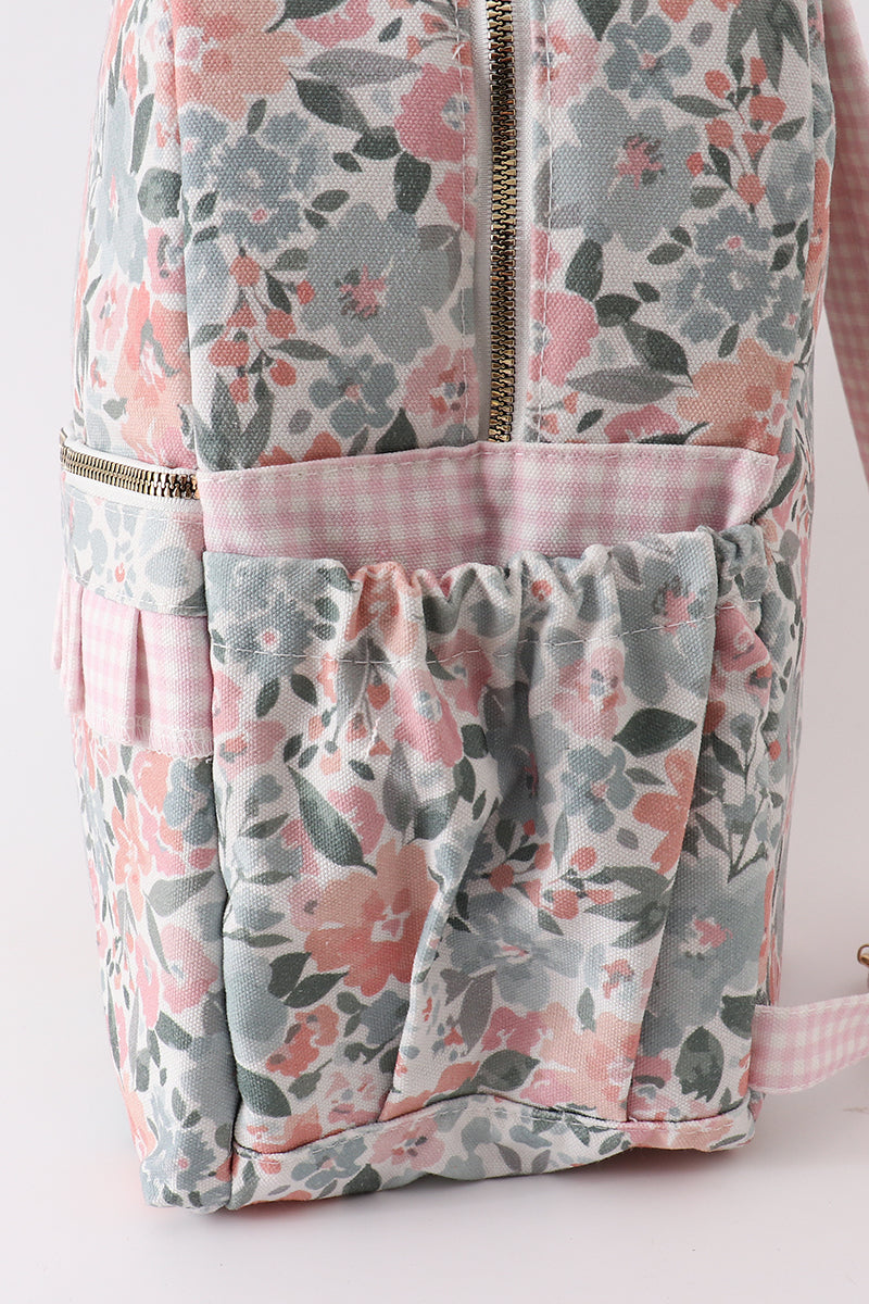 Pink floral ruffle backpack