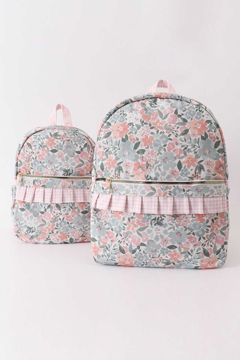 Pink floral ruffle backpack