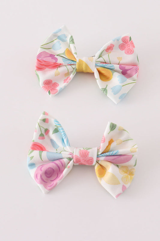 Floral print hair bow