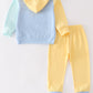 Color blocked character french knot boy hoodie set