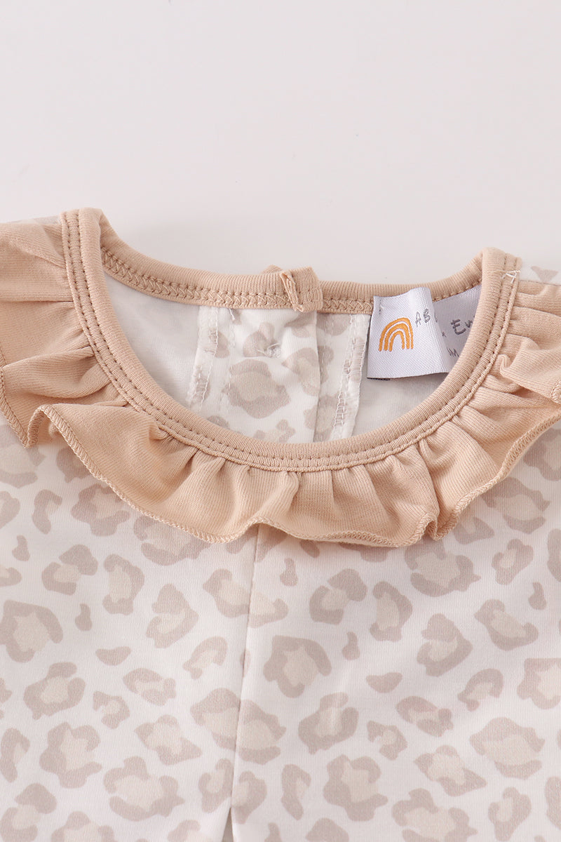 Beige leopard baby girl bloomer set