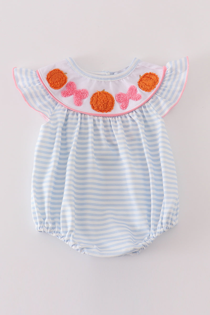 Blue stripe pumpkin french knot girl bubble