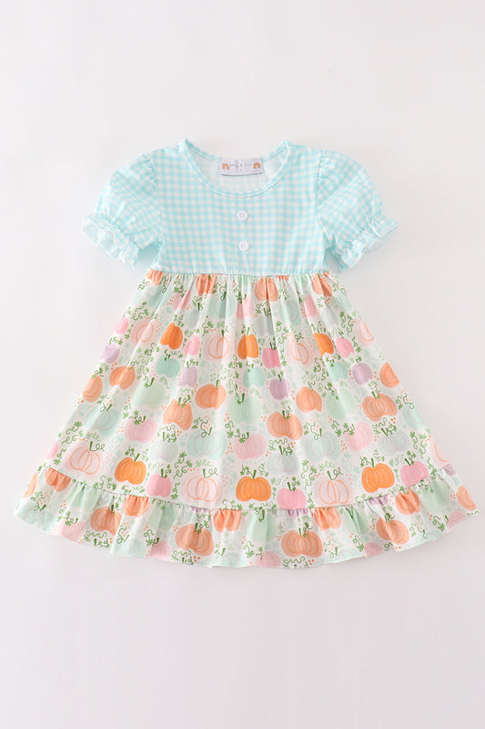 Pumpkin print ruffle girl dress