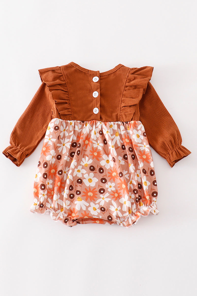 Brown corduroy floral print girl bubble