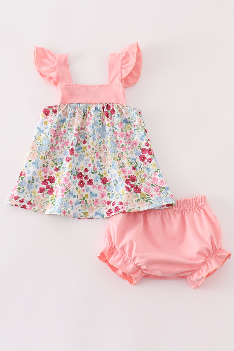 Pink floral print baby set