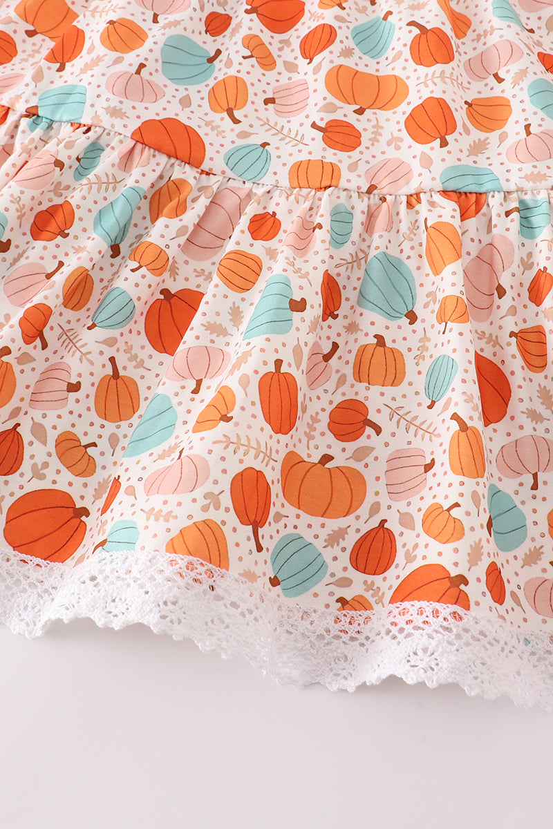 Orange pumpkin print girl dress