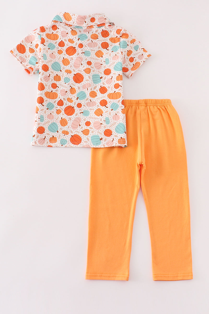 Orange pumpkin print boy set