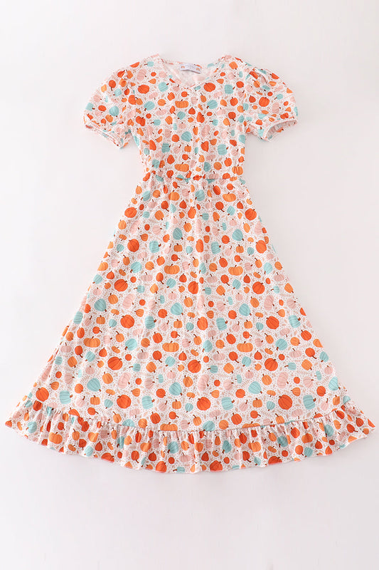 Orange pumpkin print mom dress