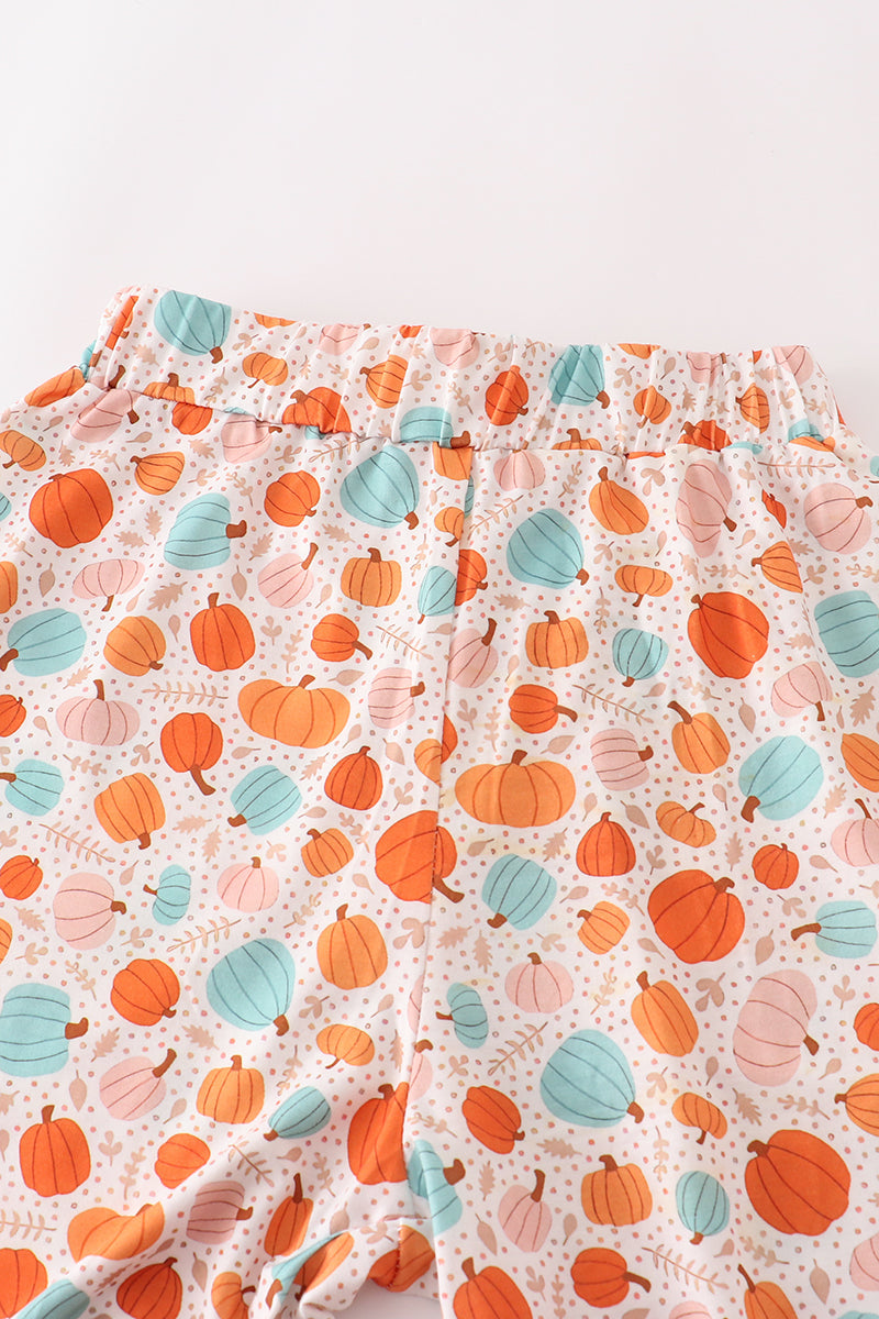 Orange pumpkin print mom ruffle pants