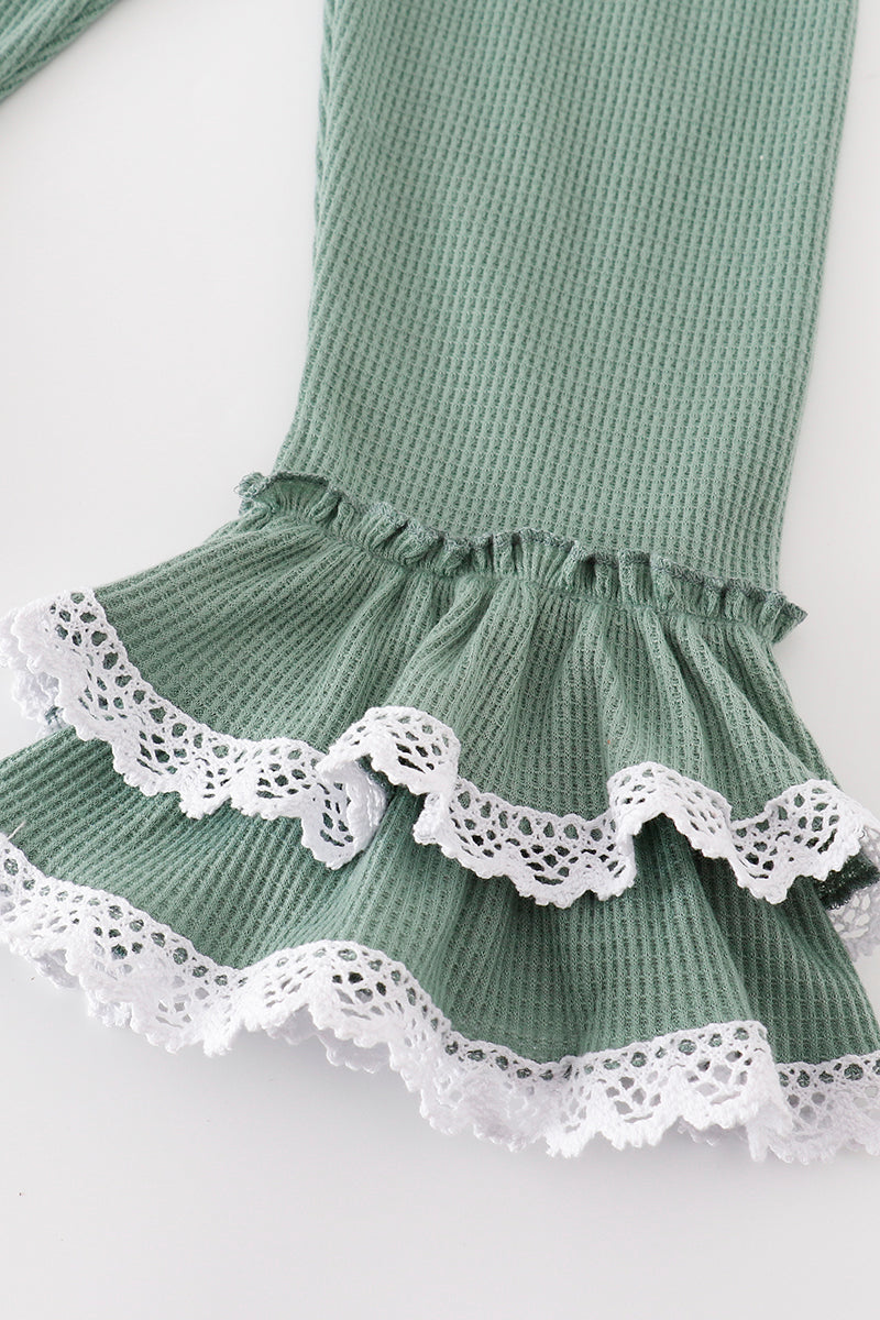 Green waffle girl ruffle set