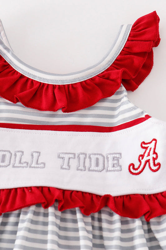 Maroon ROLL TIDE embroidery stripe dress