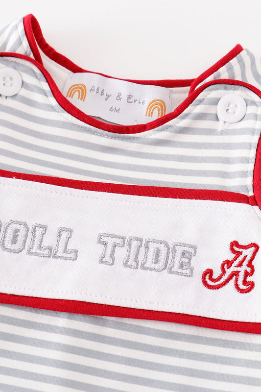 Maroon ROLL TIDE embriodery stripe boy bubble