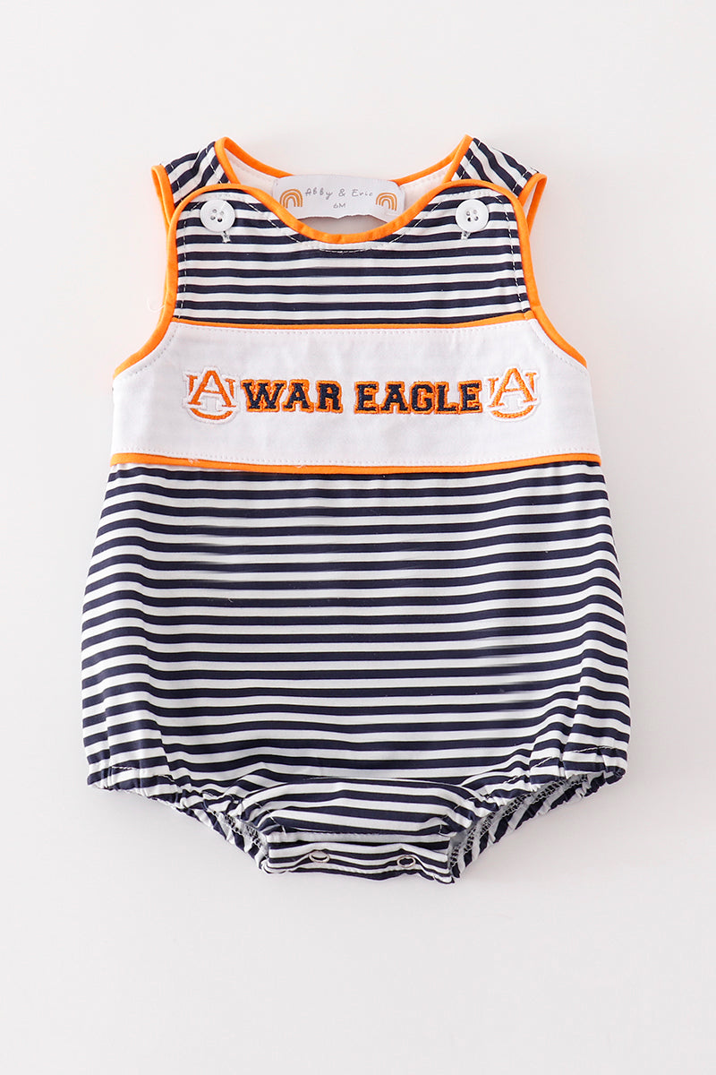 Navy WAR EAGLE embroidery stripe boy bubble