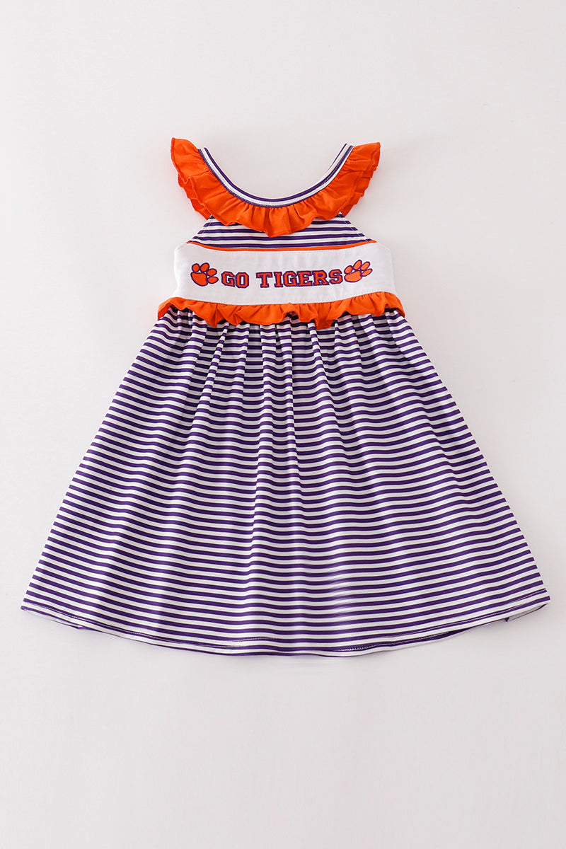 Purple stripe GO TIGERS embroidery girl set