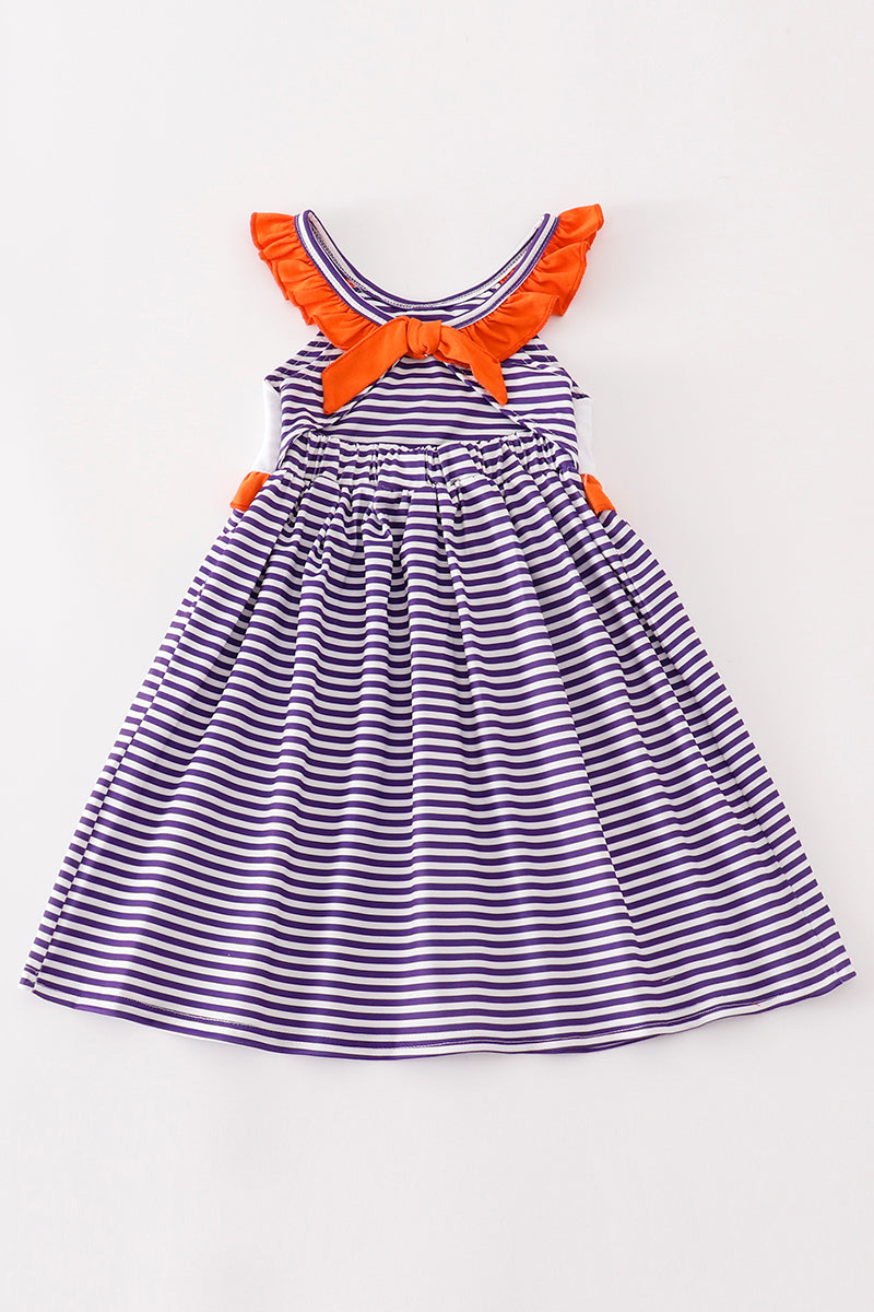 Purple stripe GO TIGERS embroidery girl set