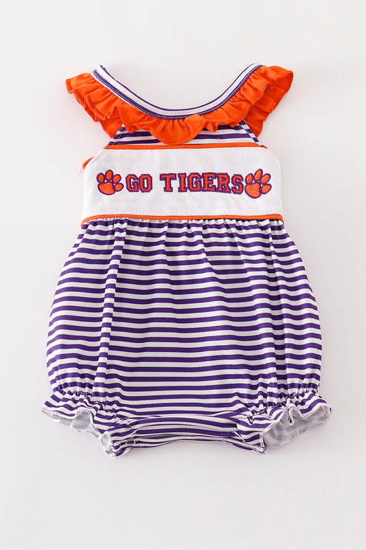 Purple stripe GO TIGERS embroidery girl bubble