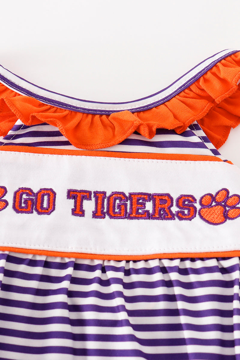 Purple stripe GO TIGERS embroidery girl bubble