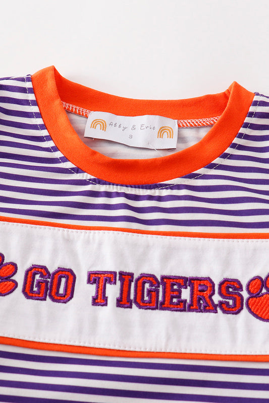 Purple stripe GO TIGERS embroidery boy set