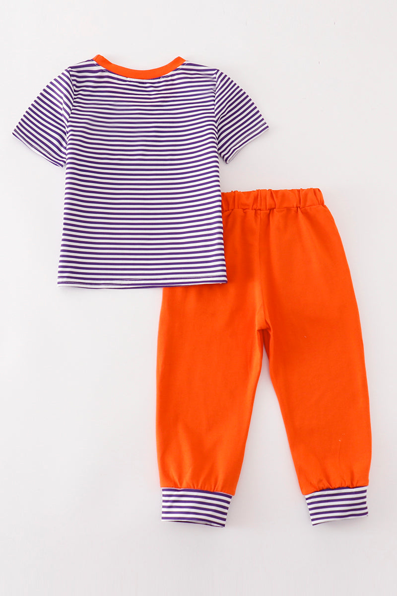 Purple stripe GO TIGERS embroidery boy set