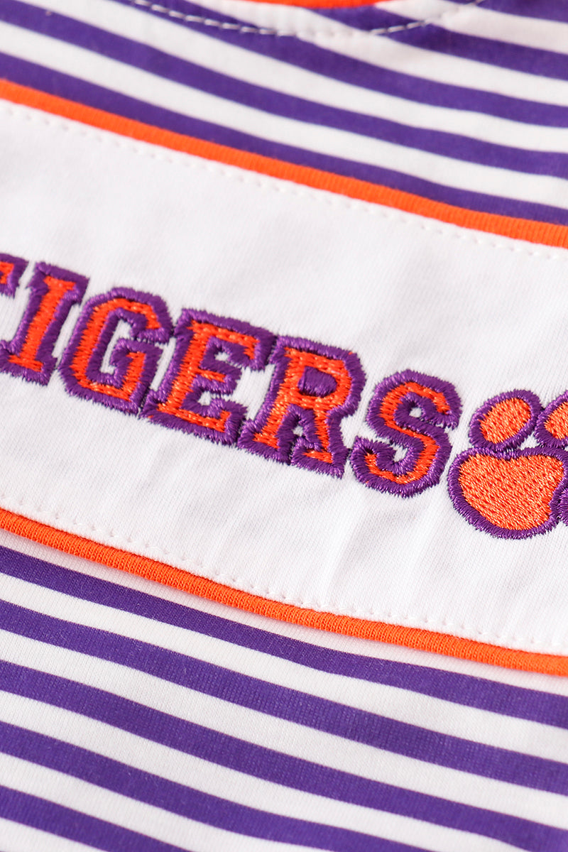 Purple stripe GO TIGERS embroidery boy bubble