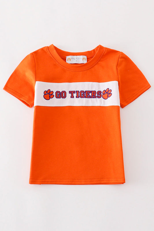 Orange GO TIGERS embroidery boy top