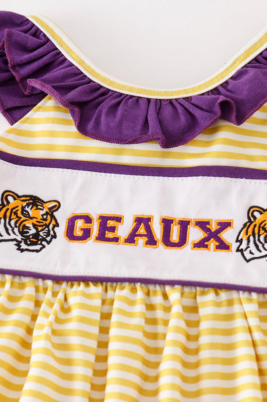 Purple gold stripe GEAUX embroidery girl set