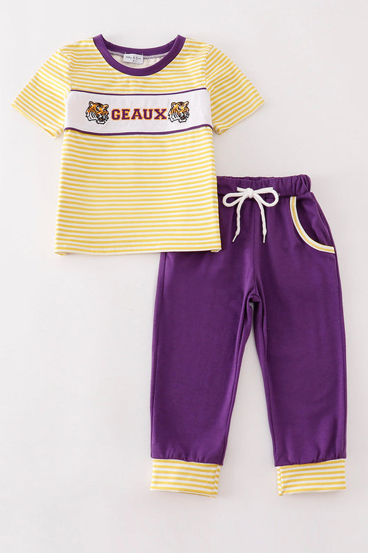 Purple gold GEAUX embroidery boy set