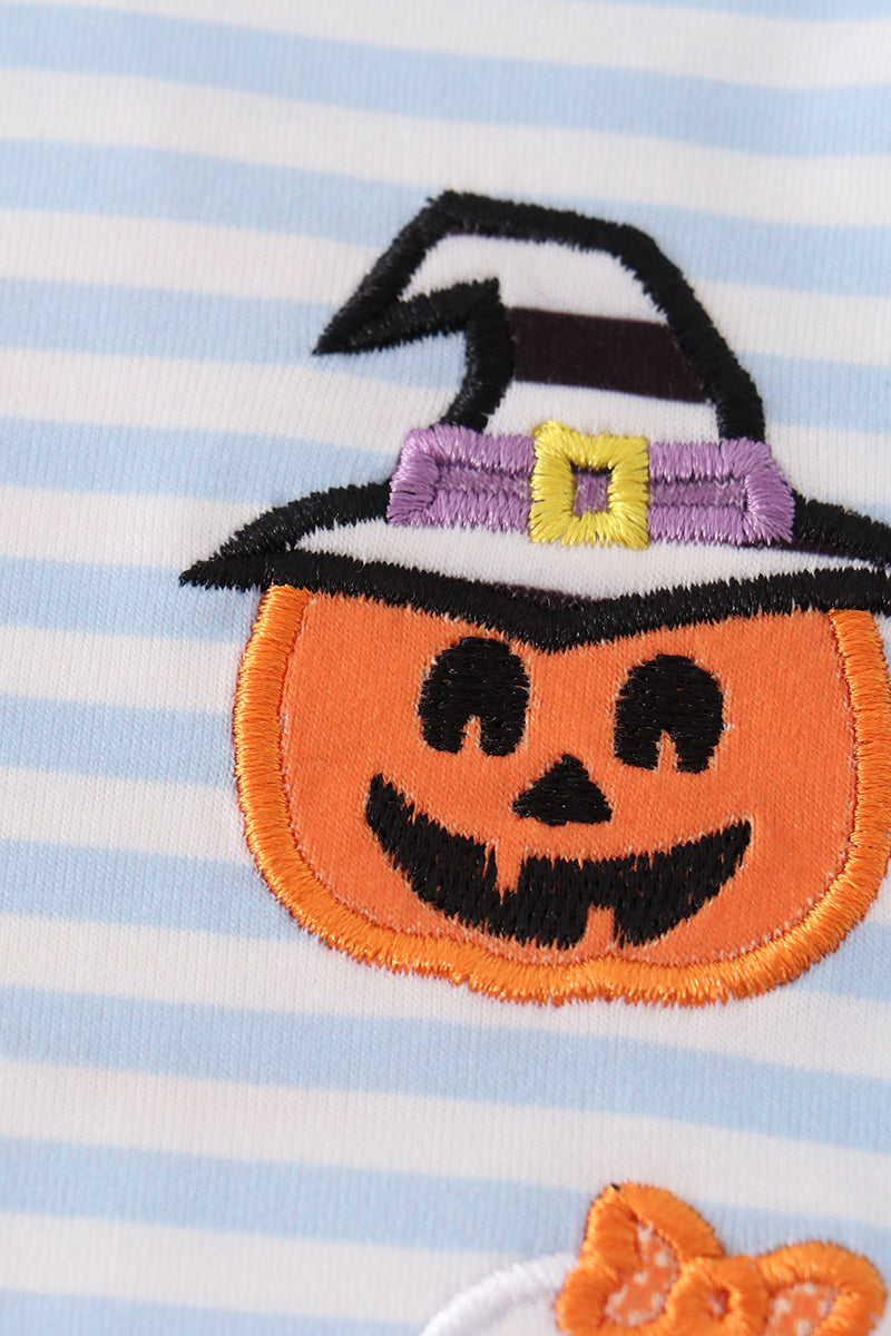 Halloween pumpkin ghost stripe applique baby set