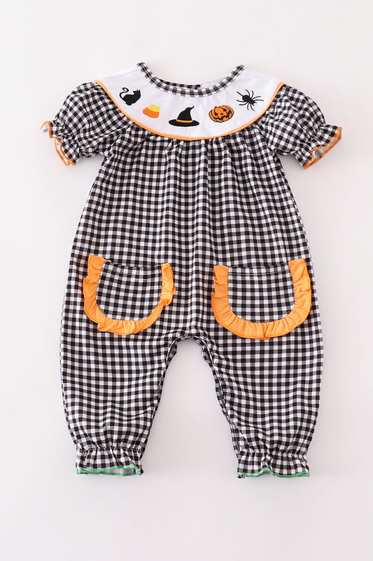 Halloween embroidery girl romper