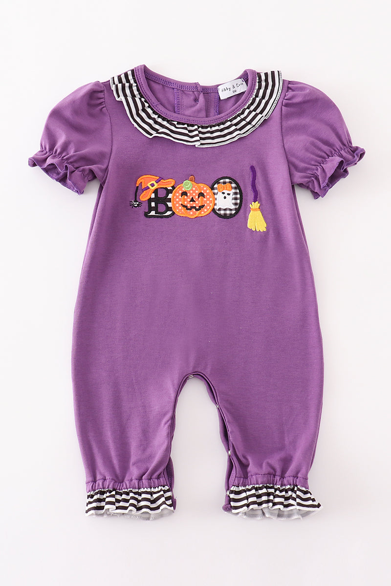 Purple halloween pumpkin BOO applique girl romper