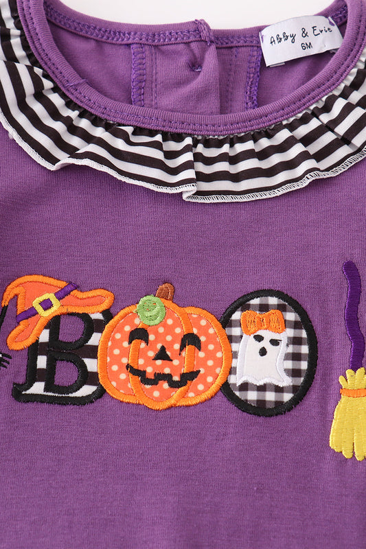 Purple halloween pumpkin BOO applique girl romper