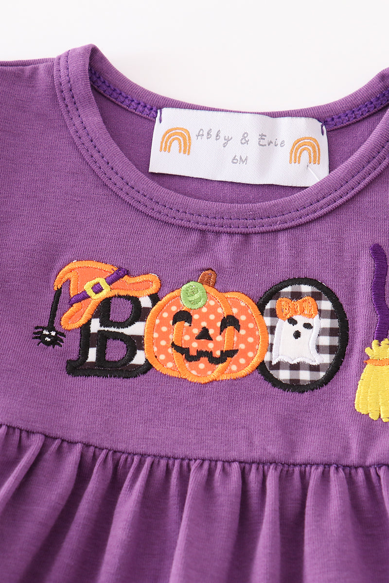 Purple halloween pumpkin BOO applique baby set