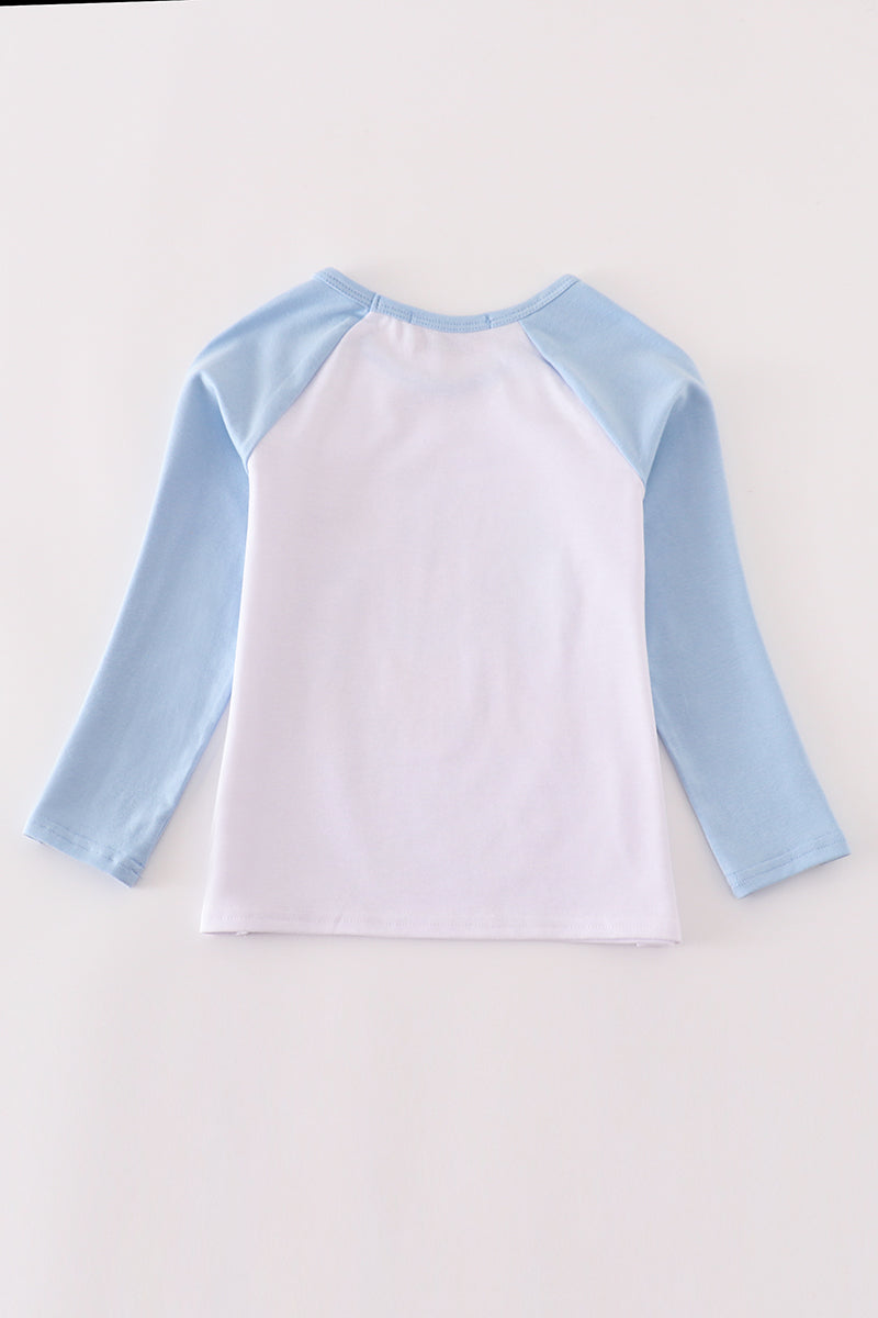 Blue princess bow print girl top